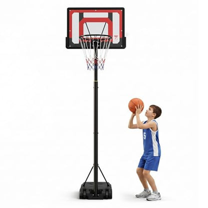 Kids Basketball Hoop Outdoor, Adjustable Height Portable Basketball Hoops & Goals with 33 inch PC Backboard for Backyard, Driveway and Court - color: Balck&Red