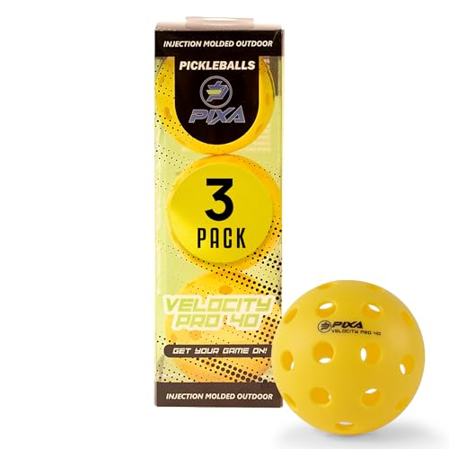 Outdoor Pickleballs – USAPA Approved 40-Hole, Crack-Resistant, Rotationally Molded for All Courts – High Visibility Bright Green or Yellow – PIXA Velocity Pro 40 (3, 6, or 12 Pack) - color: Bright Yellow, size: 3 Pack