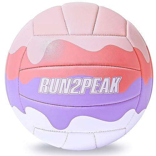RUN2PEAK Soft Touch Volleyball Ball Gifts for Teen Girls Kids Youth Team Beginners Durable Volleyballs for Outdoor Indoor Beach Pool Water Play Official Size 5 Training Practice Volley Ball - color: Pink/Hot Pink/Purple