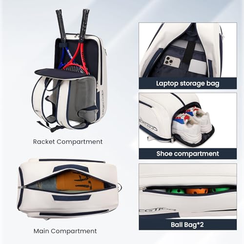 Tennis Racket Bag Pickleball Padel Backpack With Shoe Compartment, Laptop Sleeve,Fence Hook,Ball Sleeve - color: Blue