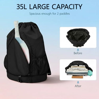 Pickleball Backpack for Women, Fit 2 to 4 Paddles, Pickleball Backpack with Shoe Compartment, Pickle Bag as Gifts for Beginner, Large Capacity Pickle Ball Bag with Paddle Cover Pocket - color: Black