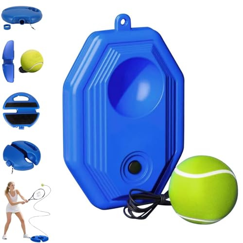 HISKI Tennis Ball Training Baseboard, Tennis Rebounder with Weighted Base, Tennis Trainer Ball with String, Portable Tennis Training Equipment Self Training Tool - color: Blue A*1PC