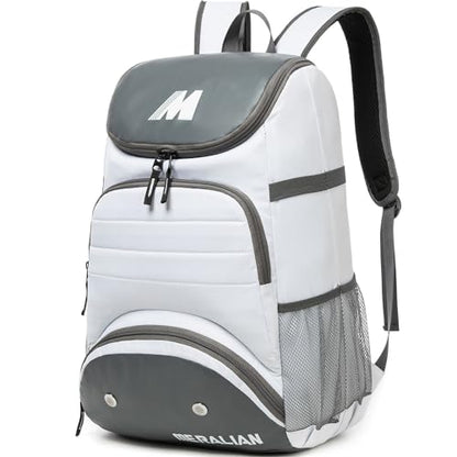 Baseball Bag - Lightweight Softball & T-Ball Backpack with Shoe Compartment for Equipment & Gear - color: WHITE