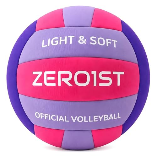 Soft Volleyball for Kids Youth Beginners Soft Silent Fabric Volleyballs for Indoor Practice Safe and Light Perfect for House Yard Training Practice Games (Deflated,Size 5) - color: Purple/Pink