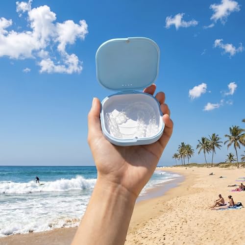 HEMILAB Slim Aligner Case with Vent Holes, Compatible with Invisalign, Cute Case with Removal Tool, Chewies and Brush, Blue/White - color: Sky - Blue
