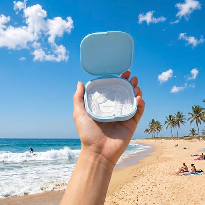 HEMILAB Slim Aligner Case with Vent Holes, Compatible with Invisalign, Cute Case with Removal Tool, Chewies and Brush, Blue/White - color: Sky - Blue