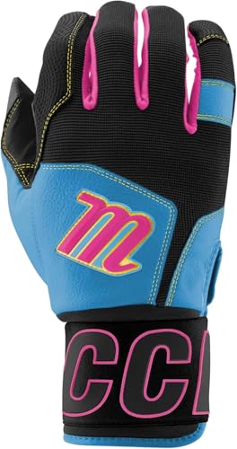 MARUCCI Blacksmith Full WRAP Adult Batting Glove V2 - color: BLACK/COLUMBIA BLUE, size: ADULT MEDIUM