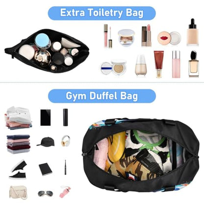 ALAZA Volleyball Ball Black Travel Duffel Bag Tote Bag Multi Compartment Weekender Overnight Bag with Wet Pocket for Travel Men Women