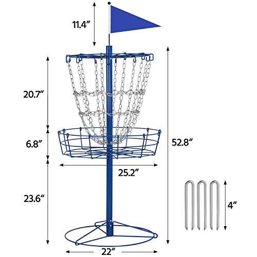 Yaheetech Disc Golf Basket Portable Disc Golf Practice Set 12/24 Chain w/Basket Target and Double Steel Chains for Outdoor - color: Blue