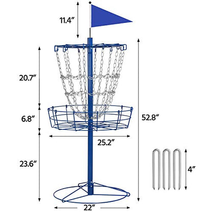 Yaheetech Disc Golf Basket Portable Disc Golf Practice Set 12/24 Chain w/Basket Target and Double Steel Chains for Outdoor - color: Blue