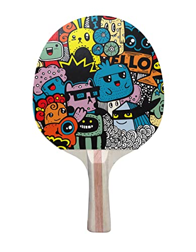 Hipster Group Colorful Design Ping Pong Paddle, Premium 5 Ply Table Tennis Racket (Red on Back)