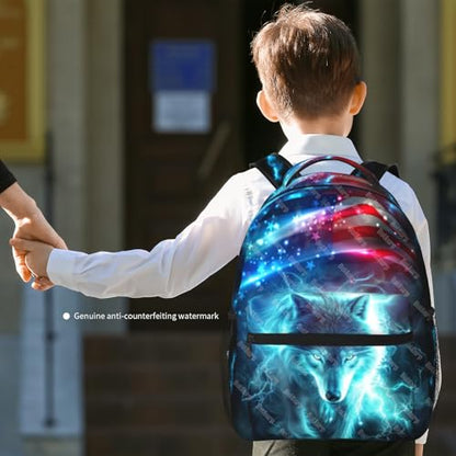 Wolf Backpack for Boys School Backpack for Kids Children Teens Elementary Middle School Students Bookbag Ages 6-18, Waterproof Adjustable Wolf Bookbag Travel Daypack - color: Wolf