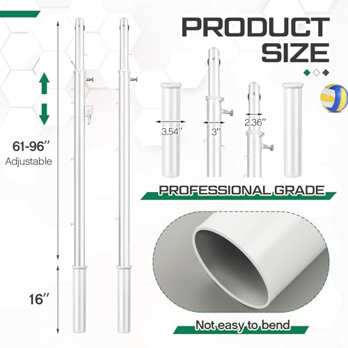 8 ft Adjustable Volleyball Poles Outdoor Badminton and Volleyball Post Iron Round Sport Telescopic Posts Replacement for Badminton Net, Ground Sleeves Included (Posts Only)
