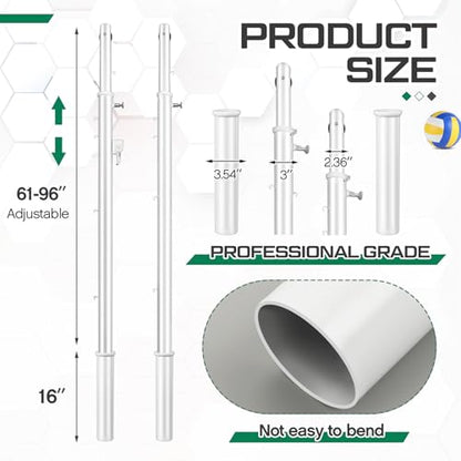 8 ft Adjustable Volleyball Poles Outdoor Badminton and Volleyball Post Iron Round Sport Telescopic Posts Replacement for Badminton Net, Ground Sleeves Included (Posts Only)