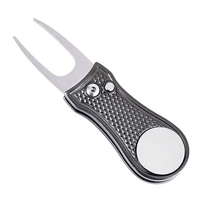 Mile High Life Golf Divot Repair Tool, All Metal Foldable Divot Tool with Pop-up Button & Magnetic Ball Marker - color: Gray Bone