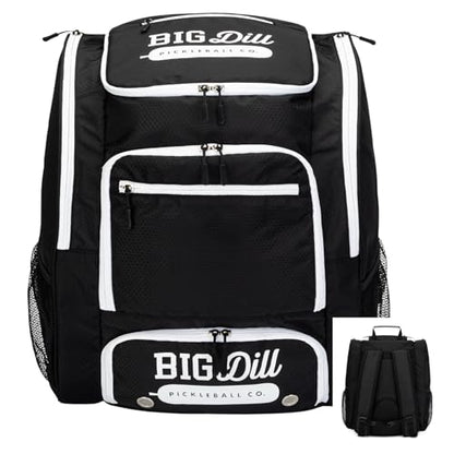 Big Dill Pickleball Backpack | Large Pickleball Bag with Shoe Compartment for 8+ Paddles & Accessories, Insulated Pocket - color: Black