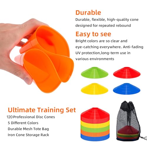 60/120 Pack Agile Soccer Cones with Portable Bags & Brackets,Sports Cones,cones for sports training，soccer cones for training，soccer training equipment，Agile Soccer Cones Used for Football Training - size: B-120 Pack Soccer Cones