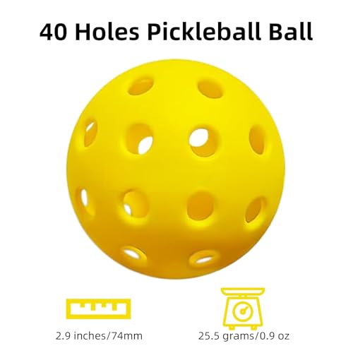 6 Pack Pickleball Balls for Outdoor & Indoor, 40-Holes Practice & Game Pickle Balls with Mesh Bag, High Visibility - color: Yellow - 6 Pack