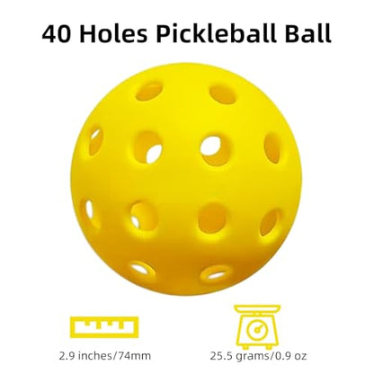 6 Pack Pickleball Balls for Outdoor & Indoor, 40-Holes Practice & Game Pickle Balls with Mesh Bag, High Visibility - color: Yellow - 6 Pack