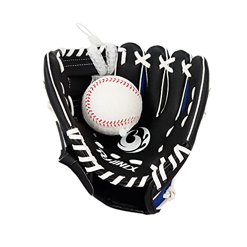 PHINIX Tee Ball Glove with Soft Baseball for Kids Play & Training 8.5"-10" - color: Right Hand Throw-Black/Navy/White, size: 9 "
