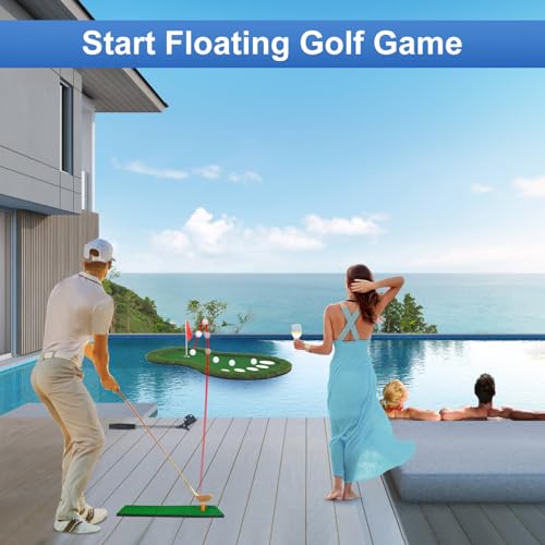 Floating Golf Green for Pool, Floating Chipping Green Mat with Ball Retriever for Pool/Lake, No Drifting Floating Golf Putting Turf Game Set for Golfers - style: Classic-Larger