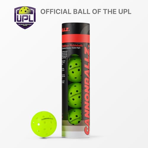Cannonballz Outdoor Pickleball Balls, Official Ball of the UPL, Durable 40 Hole Seamless, USAPA Approved Tournament Balls for Training and Competition - size: 4 Pack