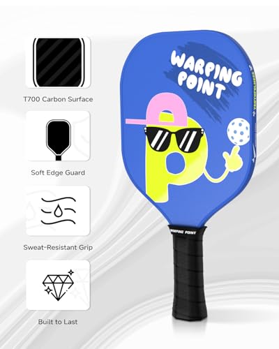 Warping Point Junior Pickleball Paddle – T700 Carbon Fiber Face, Lightweight Polymer Core, Designed for Kids 12 & Under and Teens 13+, Youth-Friendly Grip and Balanced Control - size: 10.5mm