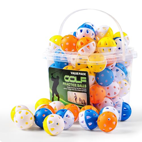 Weighted Practice Golf Balls Plastic Value 50 Pack with Bucket, Limited-Flight & Colorful Training Balls for Indoor Outdoor Backyard Use, Durable Easy-to-Find Balls - color: Mixed Color