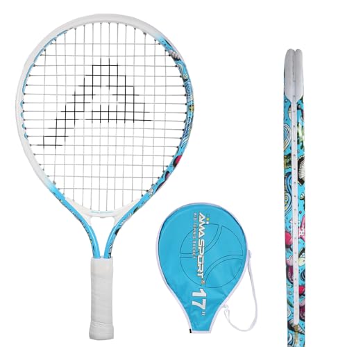 AMA SPORT Kids Tennis Racket for Junior Toddlers Starter Kit 17-25" Tennis Racquet for Girls and Boys with 420D Nylon Shoulder Strap Bag - color: Blue, size: 17"