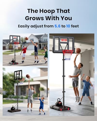 IGL 44" Portable Basketball Hoop Outdoor, 5.6-10FT Adjustable Height, Shatterproof PC Backboard, Fillable Base & Ball Weight - Basketball Goal for Backyard Driveway, Fun for Kids Teens Adults Family