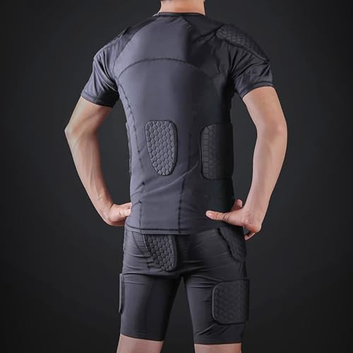 Mens Padded Compression Shirt Football Rib Protectors 6-Football Pads Chest Protector Padded Shirt Protective Gear for Football Baseball Basketball - size: Medium, style: Black
