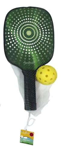 Pickleball Paddle and Ball Set – Lightweight Compact Paddle with Green Circular Pattern and Standard 40-Hole Yellow Pickleball
