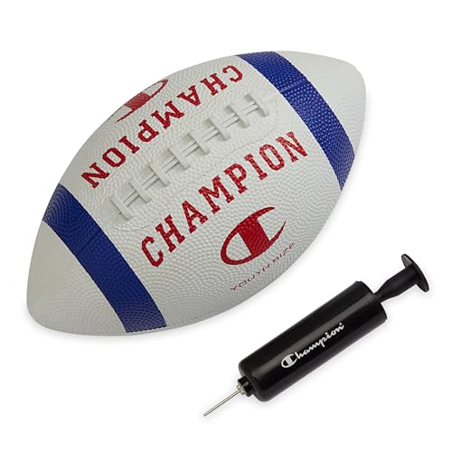 Champion Blitz Football, All-Weather Football, Enhanced Grip, Durable Rubber Cover and Molded Laces, for Outdoor Sports & Training, Includes 6 Ball Pump - color: White/Surf the Web/Tango Red, size: Youth