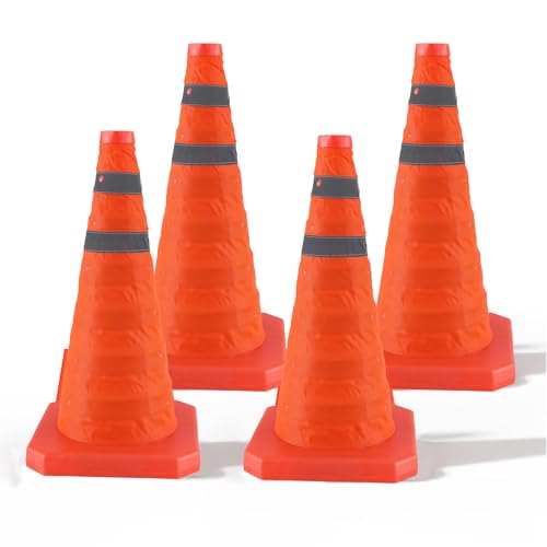 Jade Butterfly 18 Inch 4 Pack Collapsible Traffic Safety Cones, Orange Cones with Reflective Collar, Portable Multipurpose Traffic Cones for Parking Construction Driving Training Sports Practice - size: 18” - 4PACK
