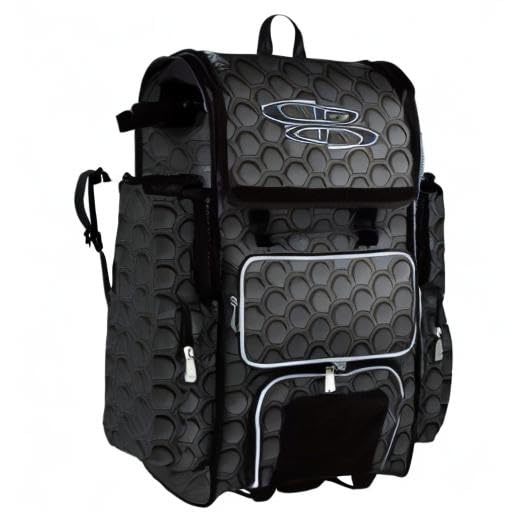 Boombah Rolling Superpack 2.0 3DHC Baseball/Softball Gear Bag - 23-1/2" x 13-1/2" x 9-1/2" - Multiple Colors - Telescopic Handle and Holds 4 Bats - Wheeled Version - color: Black/Gray