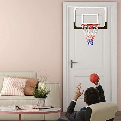 HAPPYGRILL Mini Basketball Hoop 18” x 12” Over-The-Door Basketball Backboard Indoor Outdoor Sports Exercise with Ball and Hand Pump Set
