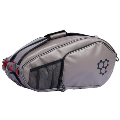 CRBN Pickleball - Pro Team Tour Pickleball Paddle Bag with Built-In Zip-Off Sling Bag - Padded Side Pockets for 6 Paddles, Shoes & More - color: Grey