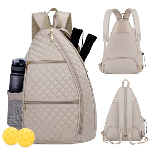 Women's Pickleball Backpack - Quilted Crossbody Sling Bag for Tennis & Pickleball Paddle - color: Nude Color, size: Large