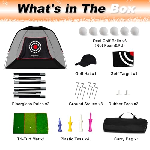 Gagalileo Golf Hitting Net Backyard Driving: 12x7FT Professional Backstop with Silent Velvet Target Portable Practice for Men Dad Complete Sport Set Gift - color: Black Stable Pool