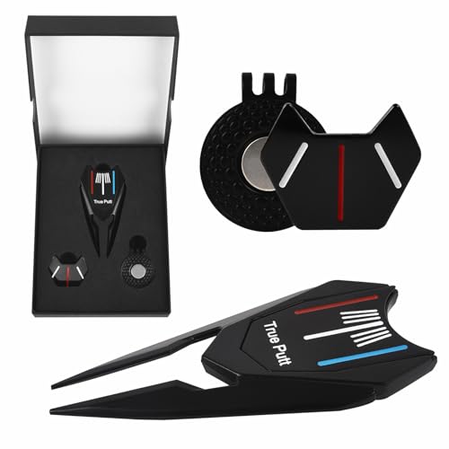 Golf Divot Repair Tool Set with Magnetic Ball Marker & Hat Clip, Black/Silver Stylish Golf Accessories for Men Women, Ideal Golf Gift - color: Black