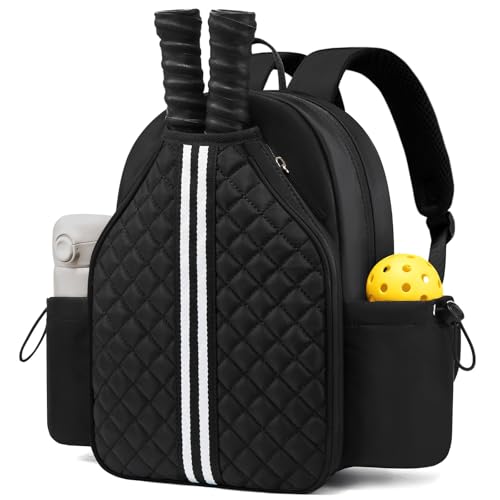 Pickleball Bags for Women Lightweight Crossbody and Stylish Quilted Pickleball Paddle Sling Bag Backpack - color: Black, size: Large