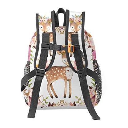 Woodland Floral Deer Personalized School Backpack for Teen Kid-Boy/Girl Toddler Daypack Kindergarten Travel Bookbag - color: Option 6