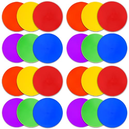 Spot Markers 9/10 Inch Floor dots Non-Slip Rubber Agility Markers Flat Field Cones for Gym/PE Soccer Football, Basketball Training Markers,School Activities, Exercise Drills, Dance Practice - style: 9 inch 24Pcs(6 Colors)