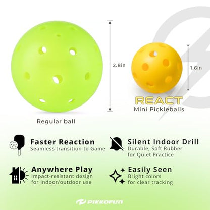 PIKKOFUN React Mini Pickleball Balls - 5 Pack Quiet Training Balls for Improve Hand Speed, Paddle Control and Accuracy