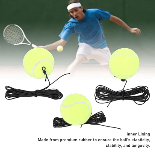 Elastic String Rebound Tennis Training Ball,High Elasticity Rubber Core Abrasion Fiber Tennis Trainer,Self Practice Tool for Beginner Intermediate Players Indoor Outdoor Use