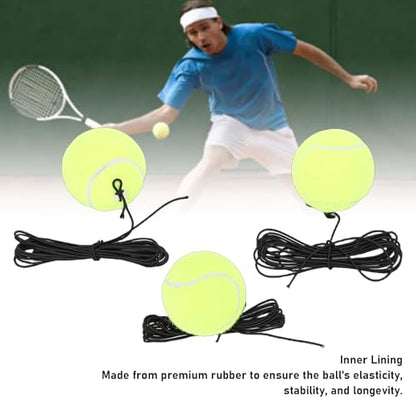 Elastic String Rebound Tennis Training Ball,High Elasticity Rubber Core Abrasion Fiber Tennis Trainer,Self Practice Tool for Beginner Intermediate Players Indoor Outdoor Use