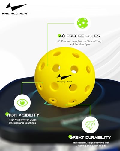 Warping Point Pickleball Balls | 26 Holes, 40 Holes | 4 Pack, 12 Pack | Meet USAPA Specifications | High Bounce Durable Practice Pickle Ball for Beginner & Intermediates | Orange, Blue, Yellow, Green - size: 4 pack