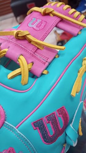 Wilson A2000 1786 Baseball Glove, Right Hand Throw, Infield Series - Exclusive Edition - color: Teal/Flaming Pink/Yellow
