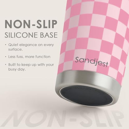 SANDJEST Checkered Tumbler 20oz Stainless Steel Insulated, Checker Travel Coffee Cup, Bow Gifts for Women Girls Teen, Birthday Christmas (Pink) - color: Checker (Pink)