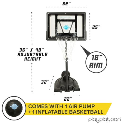 Play Platoon Swimming Pool Basketball Hoop Poolside Above Ground Games for Family - Backboard Adjustable Height 3-4 Feet, Includes PU Leather Basket Ball & Air Pump - Great for Inground Pool Deck